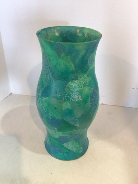 Teal Decoupage Hurricane Candle Holder