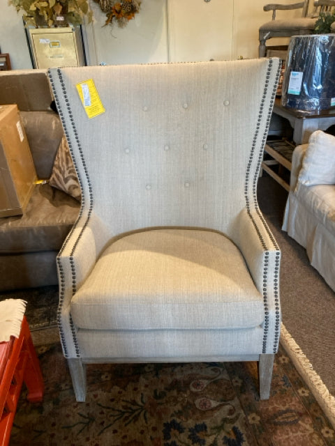 Wing Back Linen Tufted Beige Chair