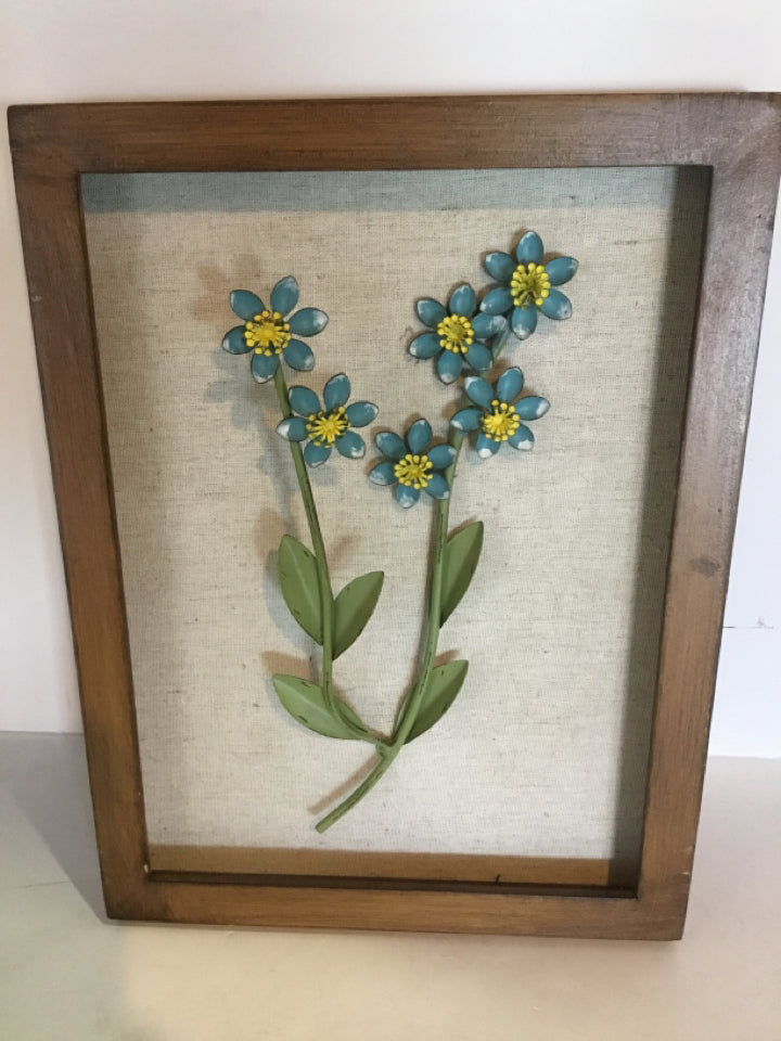Blue/Green Metal Flowers Framed Art