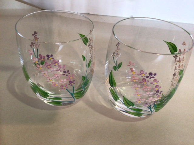Pair Clear Painted Glass