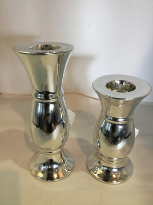 Pair Silver Ceramic 2 Heights Candle Holder