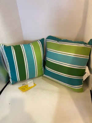 Outdoor/Outside Blue/Green Tropical Stripe Pillow Set