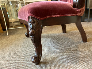 Tufted Velvet Wood Frame Slipper Red/Brown Chair