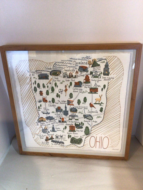 Marmont Hill White/Multi Ohio Map Framed Art