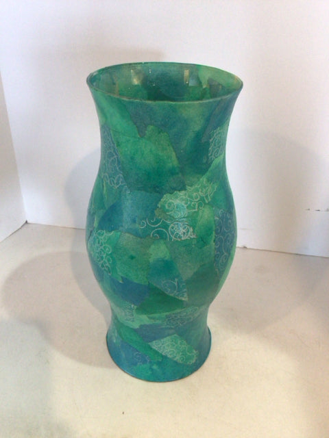 Teal Decoupage Hurricane Candle Holder