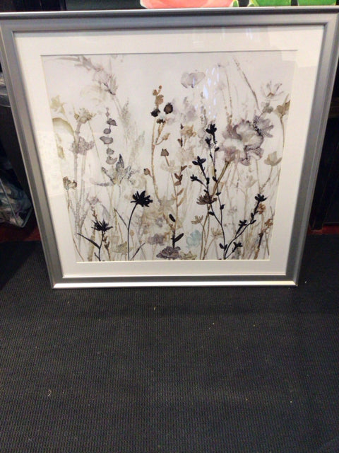 White/Gray Floral Framed Art