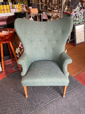 Wing Back Upholstered Leaves Green/Gold Chair