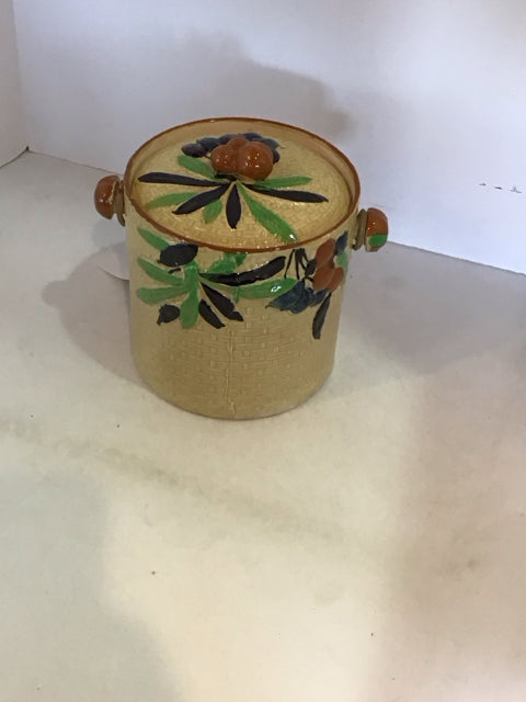 Vintage Tan/multi Ceramic Basket Cookie Jar