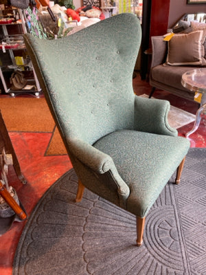 Wing Back Upholstered Leaves Green/Gold Chair