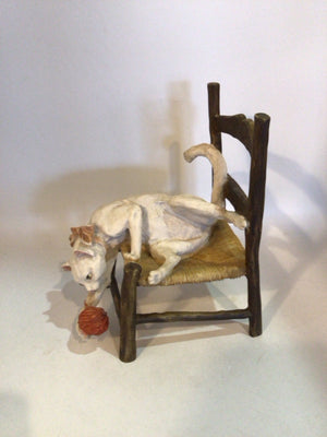 Handmade White/Brown Ceramic Cat Chair Figurine