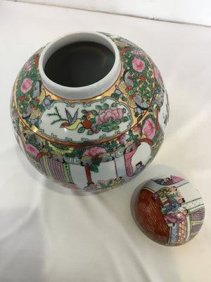 Oriental Orange/White Lidded Jar