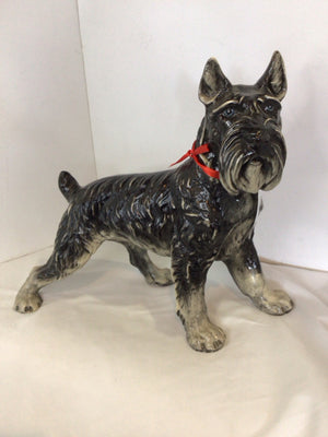 Vintage Black/White Plaster Dog Statue
