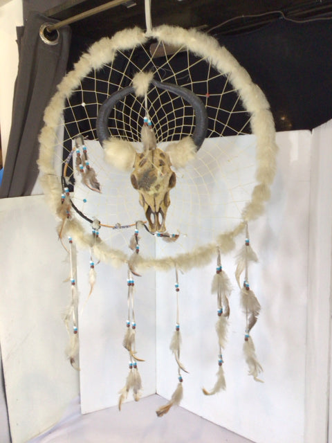 Southwestern Cream/Brown Dreamcatcher Skull Wall Hanging Art