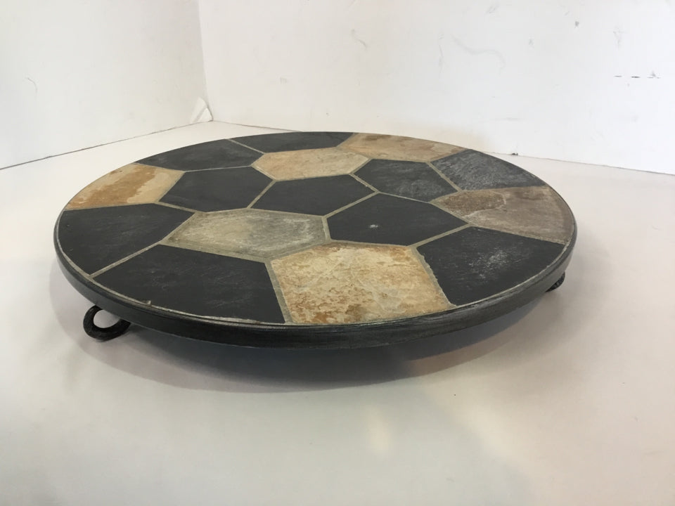 Tan/Black Tile Plant Stand