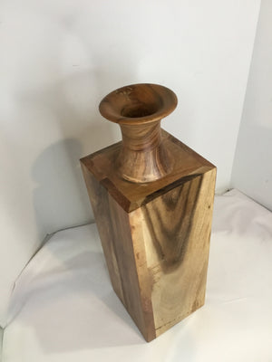 Hand Carved Brown Wood Vase