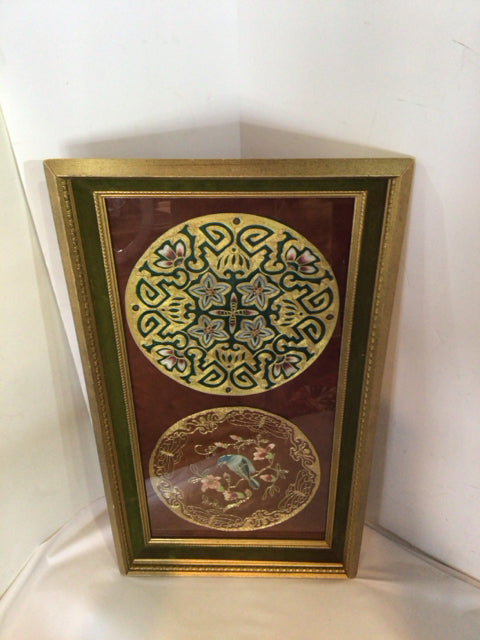 Brown/Gold Crewel Silk Bird Framed Art
