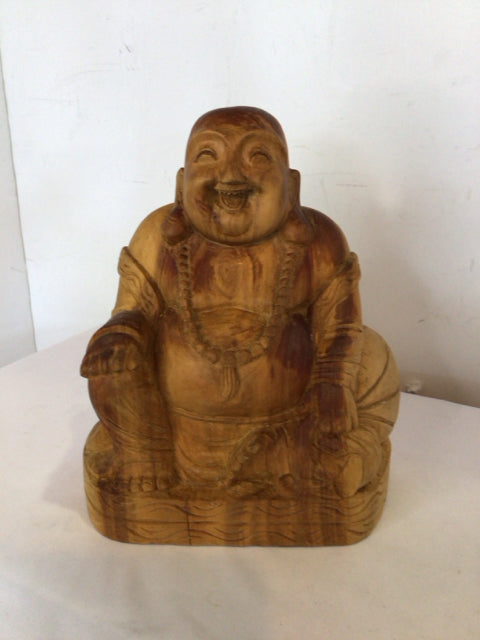 Hand Carved Brown Wood Buddha Sculpture