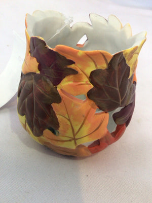 Fall Brown/Yellow Ceramic Candle Holder Holiday Item