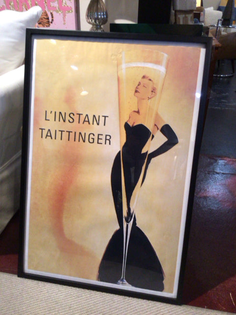 Advertisments Yellow/Black Poster Champagne Woman Framed Art