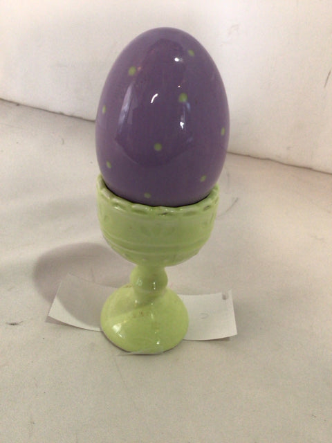 Easter Green/Purple Ceramic Egg On Stand Figurine