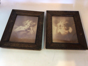 Signed Vintage Cream/Brown Cupid Pair Framed Art