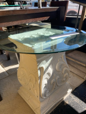 Indoor/outdoor Plaster Glass Top 2 Piece White Table