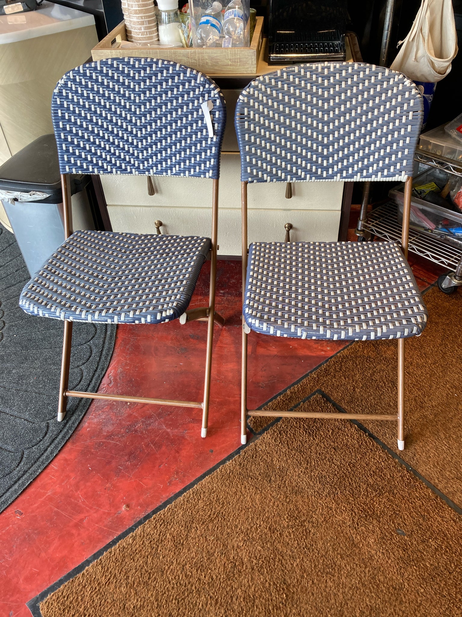 Pair Resin Folding Blue/White Chair Set