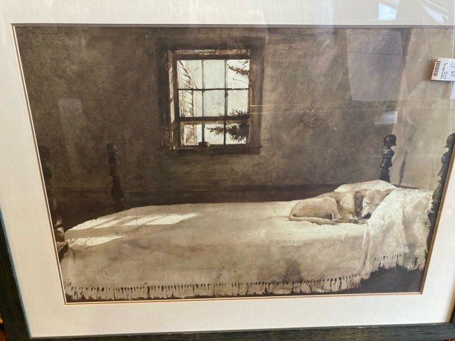Print Gray/White Dog Bedroom Framed Art