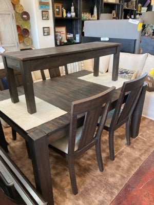 Dining Wood 4 Chairs Bench Brown Table