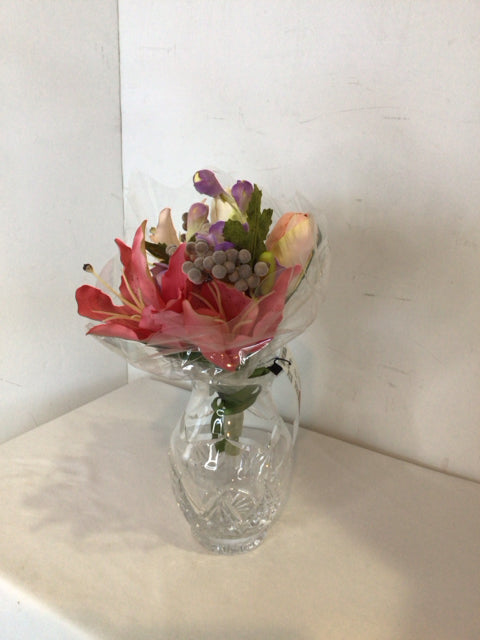 Waterford Clear/Pink Crystal w/flowers Vase