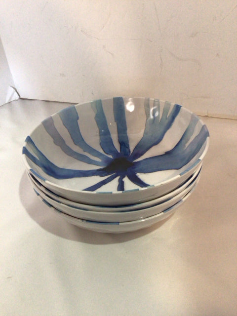 Blue/White Plastic Set of 4 Bowl