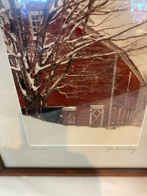 Signed Red/white Barn Framed Art