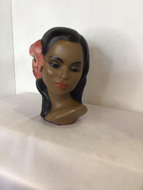 Bust Brown/black Chalkware Lady Sculpture