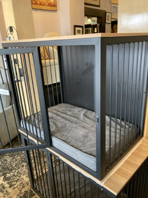 Dog Tan/Black Metal/Wood W/ Dog Bed Crate