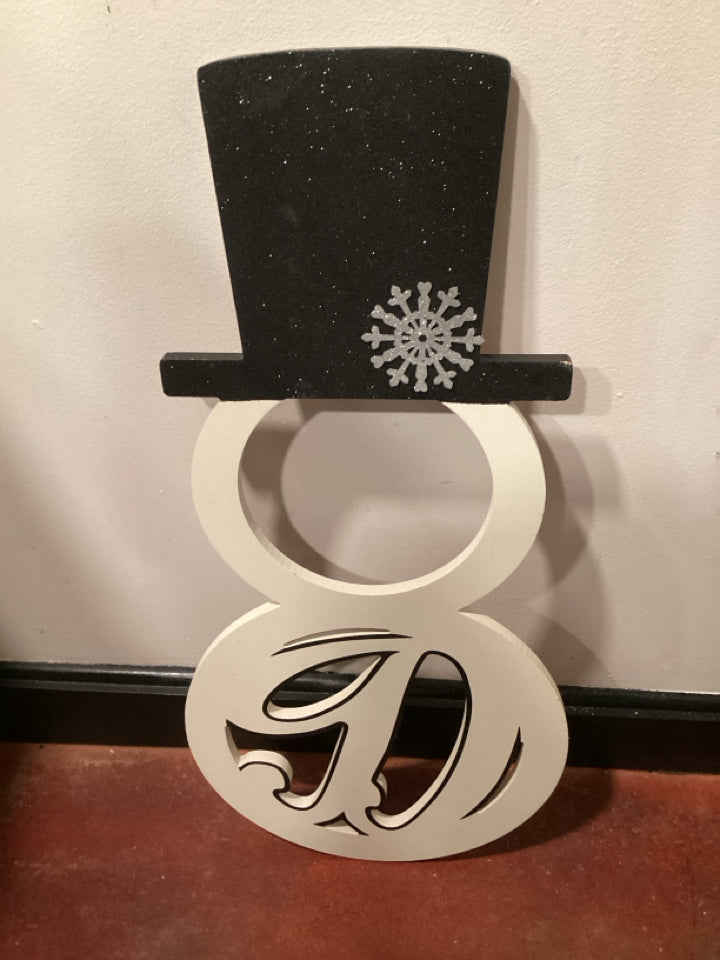 Sign White/Black Wood Snowman Holiday Item