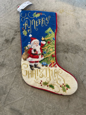 Vintage Christmas Multi-Color Velvet Needlepoint Stocking Holiday Item