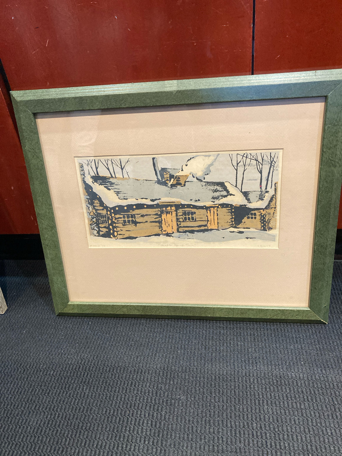 Signed Brown/Gray Cabin Framed Art