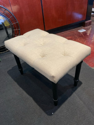 Beige/Black Wood Upholstered Seat FootStool/Ottoman