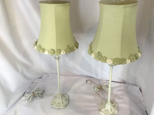 Vintage Green/White Resin Pair Table Lamp Set