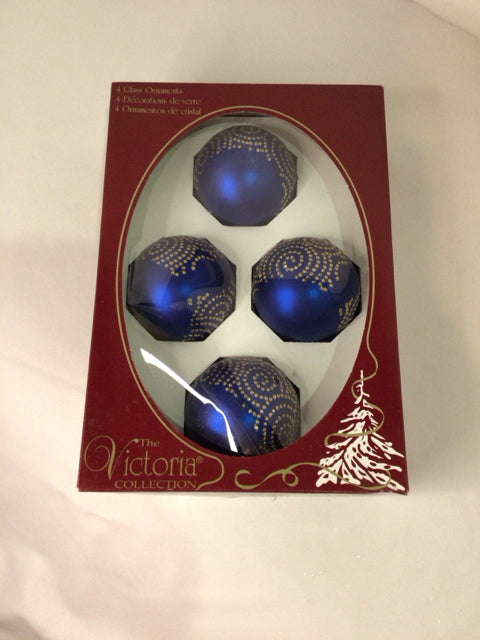 Set of 4 Green Glass Ornaments Holiday Item