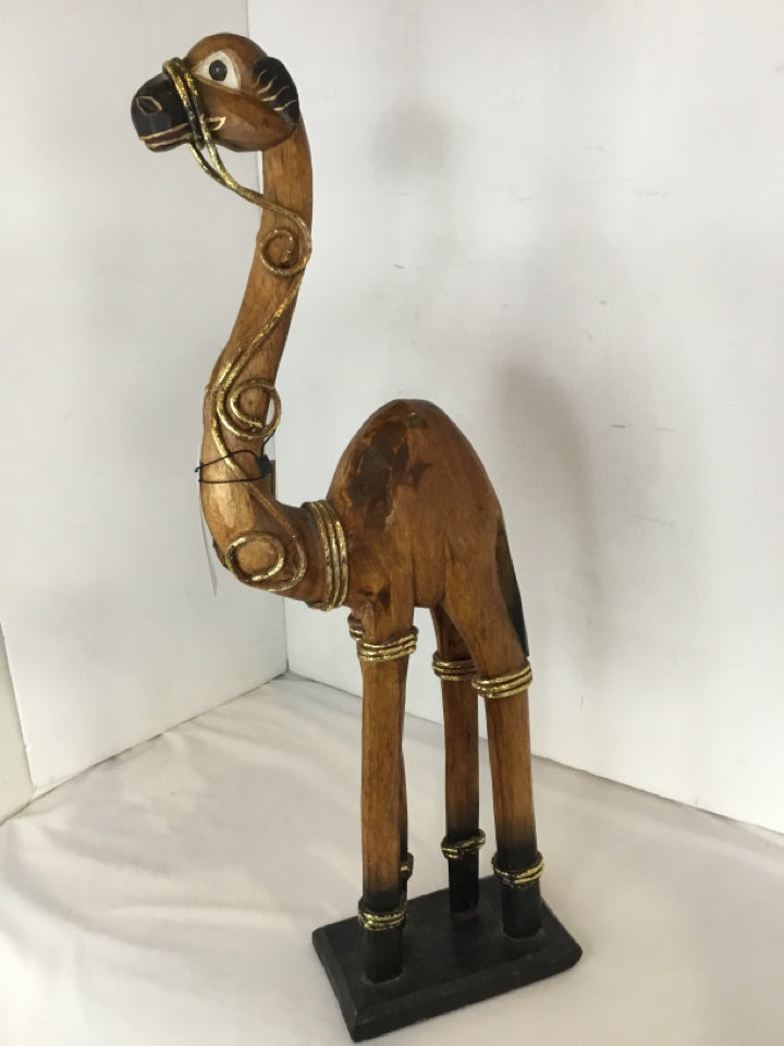 Hand Crafted Brown/Gold Wood Camel Sculpture