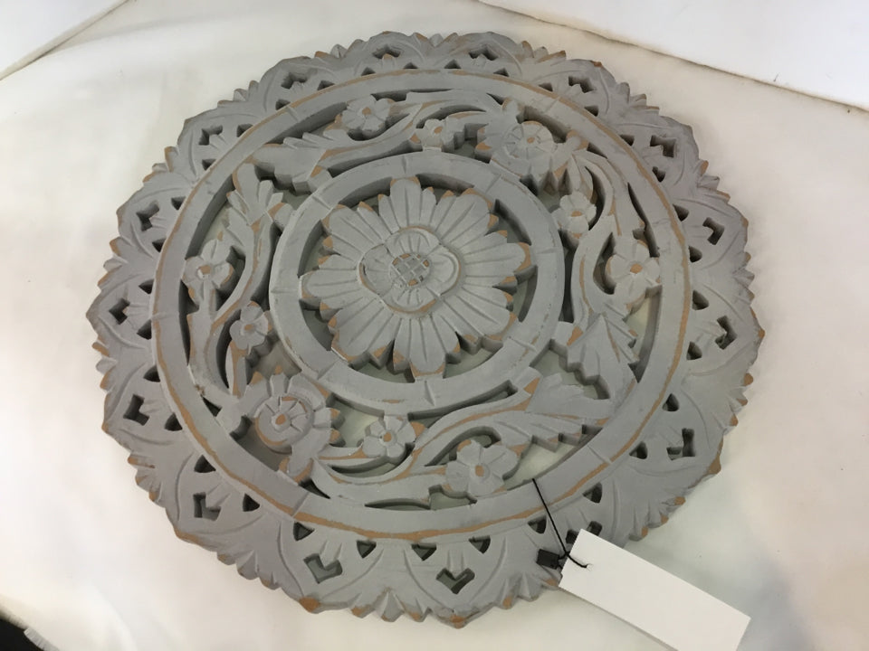 Bohemian Wood Cut Out Round Gray Wall Decoration Art