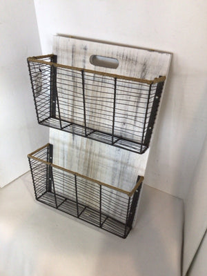 Wall Mounted Metal/Wood White/Gray Organizer