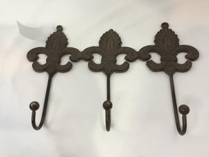 Vintage Metal Fleur de Lis Brown Wall Hook