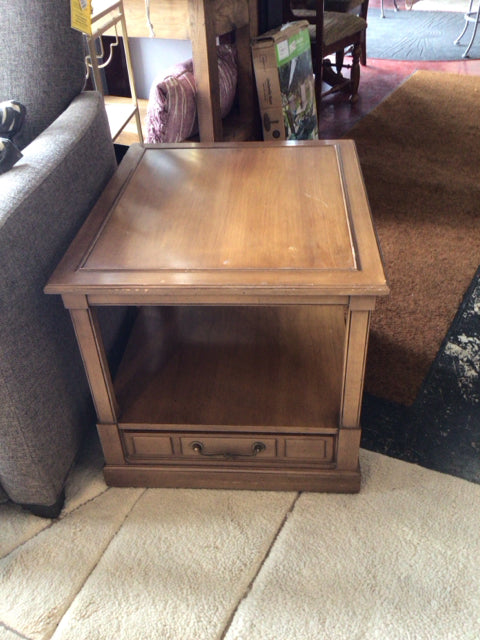 Vintage End Wood 1 drawer Brown Table