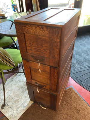 Vintage Set of 3 Wood Stacking Brown File Cabinet