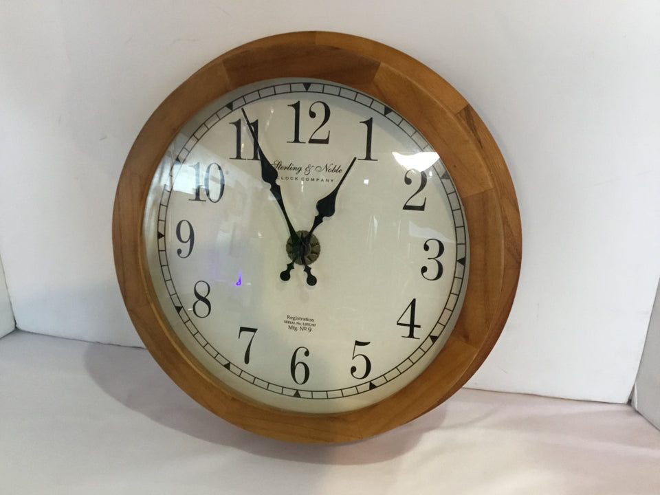 Sterling & Noble Battery Brown Wood Round Clock