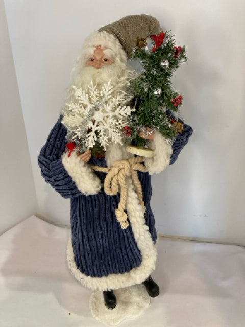 Figure Blue/White Cloth Santa Holiday Item