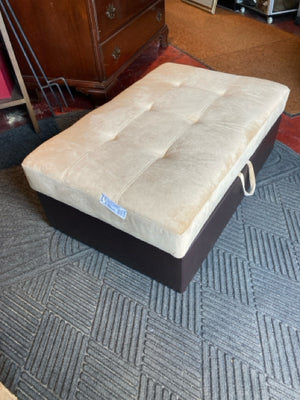 As Is Tan/Brown Vinyl Storage Tufted FootStool/Ottoman