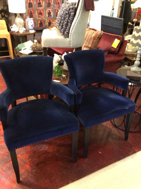 Arhaus Pair Velvet Blue Chair Set